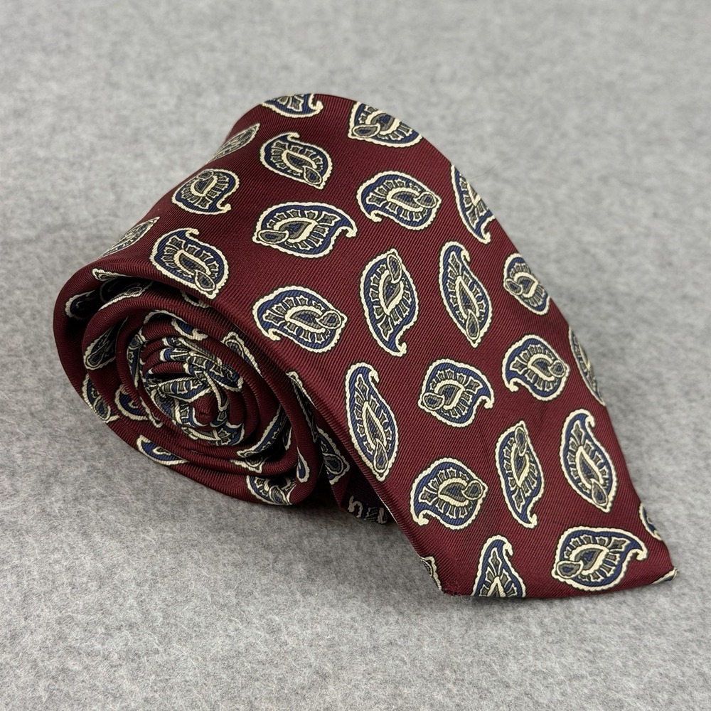 Vintage Chaps Ralph Lauren Silk Tie Burgundy Blue Paisley Necktie USA 57x3.5"